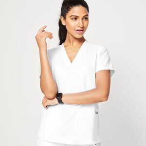FIGS Limited Edition White Casma Three-Pocket Scrub Top. Size Medium.